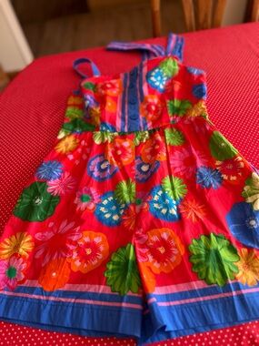 gorman Red & Blue Floral Romper with Multicolor Blooms & Colourful Belt